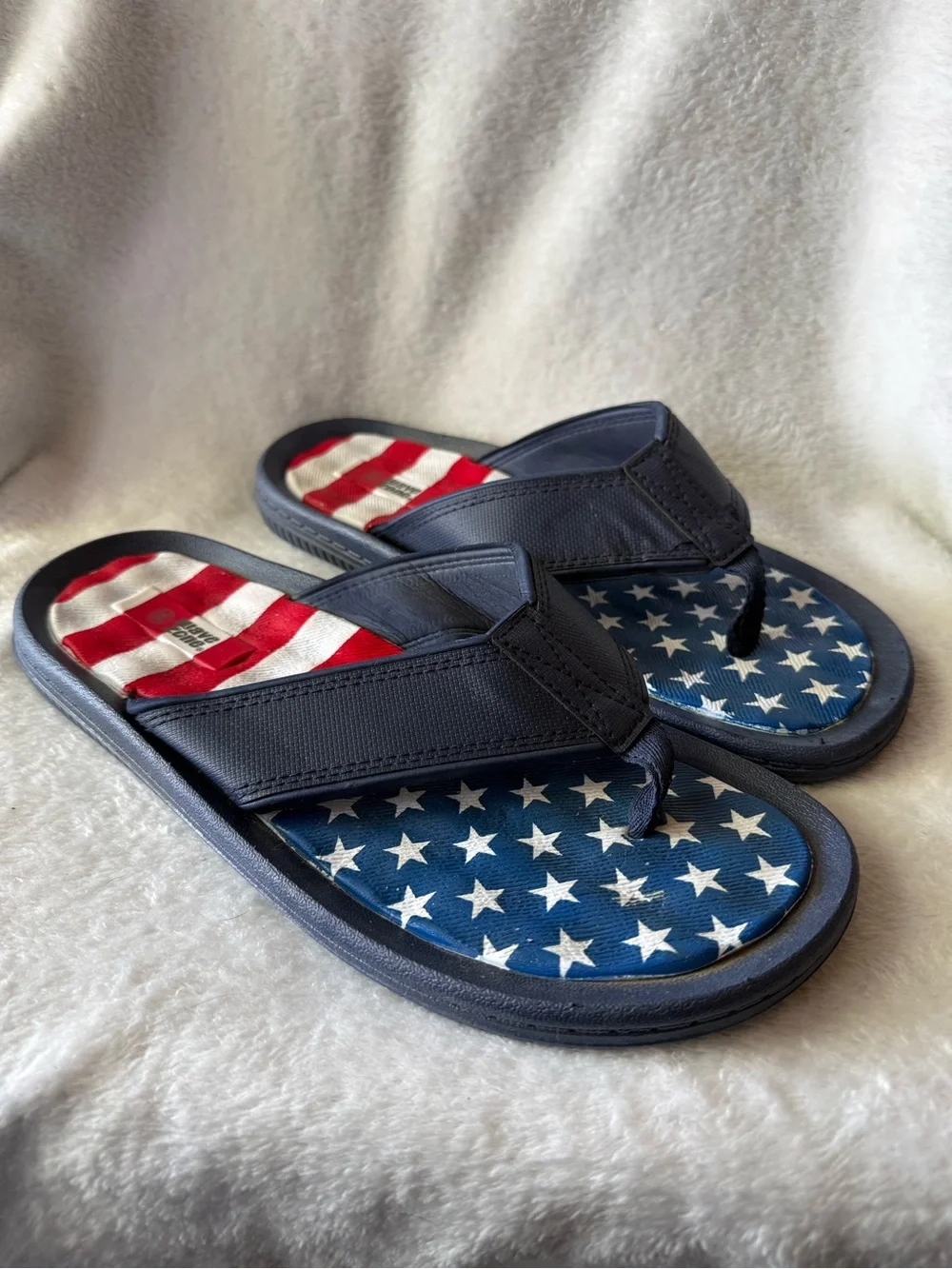 Men's Navy Blue Patriotic Flip-Flop Sandals Stars & Stripes Size 9 Wave Zone
